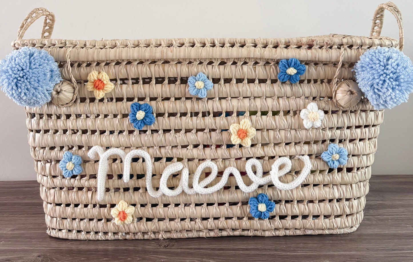 Gepersonaliseerde Grote Palmbladmand 60CM BLOEMEN & POMPONNEN