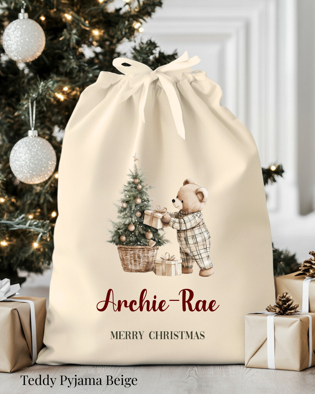 Kerstzak Pink Bunny Christmas| Gepersonaliseerd