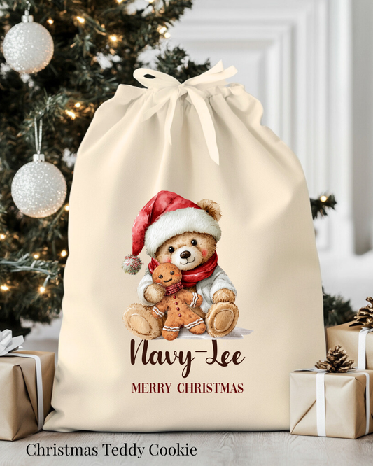 Kerstzak Christmas Teddy Cookie| Gepersonaliseerd
