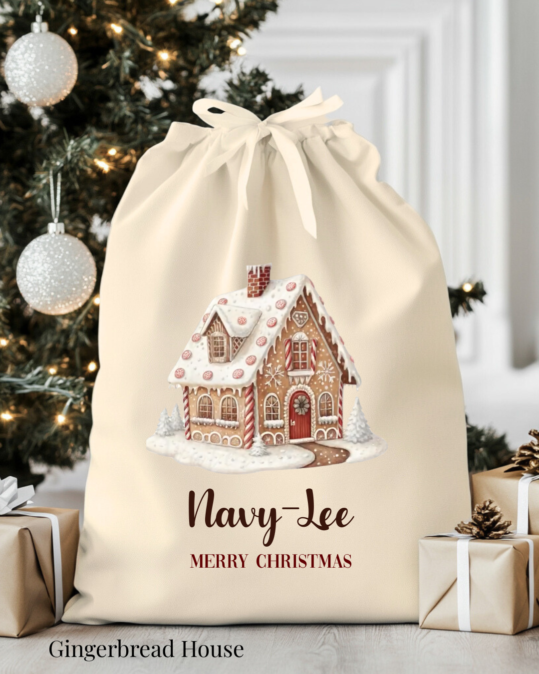 Kerstzak Pink Bunny Christmas| Gepersonaliseerd